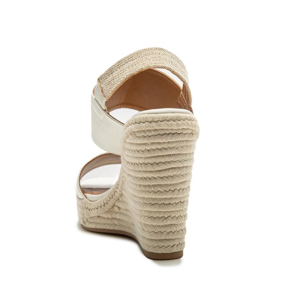 White Vegan Leather Espadrille Wedges - Picture 3 of 5